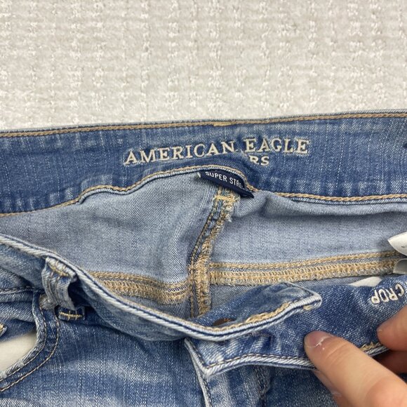 American Eagle Super Stretch Artist Crop Jeans Women’s Sz 12 Distressed Denim - Picture 5 of 13
